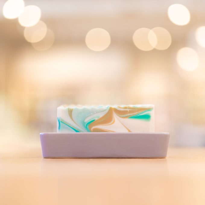 Grey Porcelain and Bamboo Soap Dish