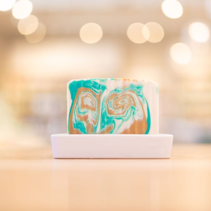 White Porcelain and Bamboo Soap Dish